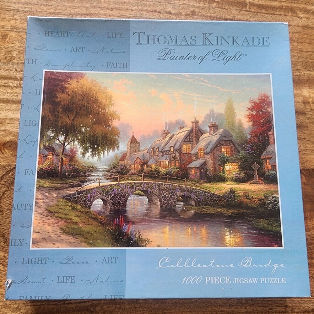 Ceaco Thomas Kinkade Cobblestone Bridge 1000 Piece Jigsaw Puzzle Blue USA 2001